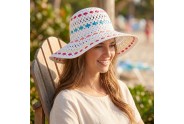 Wide Brim Toyo Straw Accent w/ Colorful Ribbons - White - HT-8213WT
